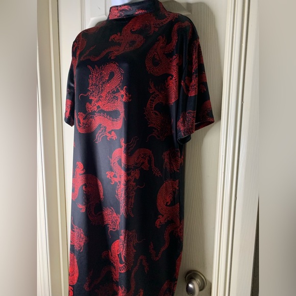 Women's Plus Size Chinese Dragon Print Bodycon Cheongsam Split Mini Dress - Picture 9 of 10